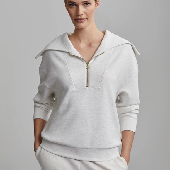 Varley Yates Half-Zip panelled neckline Sweatshirt Ivory Marl Size Small NWOT - Picture 1 of 16